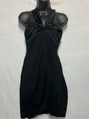 NWT Bebe Black Halter Mini Dress Y2K Satin Ruched Club Goth Going Out Party XS